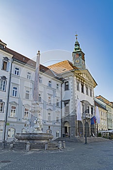 Ljubljana, capital of Slovenia, old town square and street