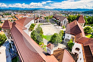 Ljubljana Castle Aerial View during a Sunny Day