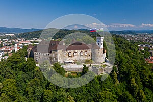 Ljubljana Castle and old town in Slovenia. Ljubljana is the largest city. It`s known for its university population and green