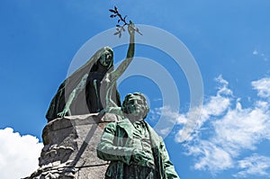 Ljubljana, France PreÅ¡eren, statue, monument, skyline, PreÅ¡eren Square, Slovenia, Europe, panoramic view, art, Muse, poetry
