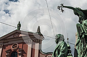 Ljubljana, France PreÅ¡eren, statue, monument, skyline, PreÅ¡eren Square, Slovenia, Europe, panoramic view, art, Muse, poetry