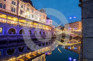 Ljubljana, illuminated for New Year`s celebration, Ljubljana, Slovenia