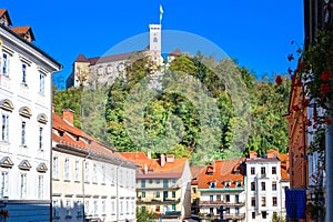 Ljubljana's castle with the midieval city center. Ljubljana