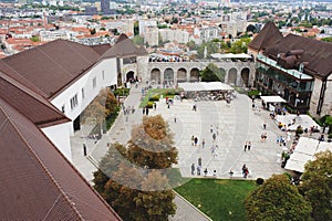 Ljubljana Slovenia - August 15, 2017: View of the square inside the castle