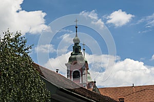 Ljubljana, Slovenia, Europe, Franciscan Church of the Annunciation, roof, PreÅ¡eren Square