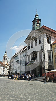 Ljubljana, Slovenia - 07/19/2015 - Town hall in historic center, sunny day