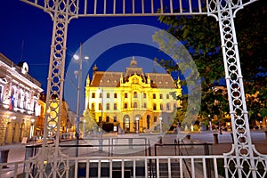 Ljubljana square and landmarks evening panoramic view