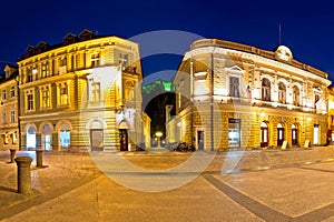 Ljubljana square and landmarks evening panoramic view