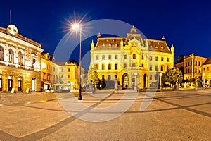 Ljubljana square and landmarks evening panoramic view