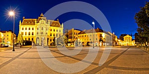 Ljubljana square and landmarks evening panoramic view