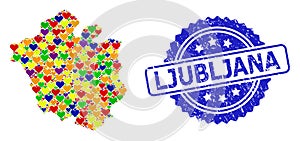 Ljubljana Watermark Seal and Bright Heart Mosaic Map of Chandigarh City for LGBT