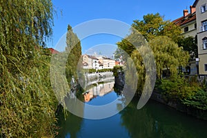 Ljubljanica river canal in Ljubljana city