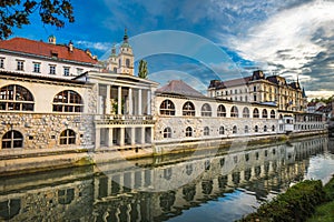 Ljubljanica River and Central Market, Ljubljana, Slovenia photo