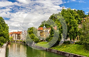 The Ljubljanica river in Ljubljana, Slovenia