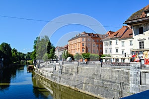 Ljubljanica River in Ljubljana, Slovenia