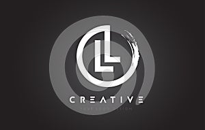 LL Circular Letter Logo with Circle Brush Design and Black Background. photo