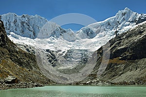 Llaca lagoon, Ocshapalpa peak, and Ranrapalca peak, Peru photo