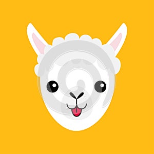 Llama alpaca animal face icon. Cute cartoon funny kawaii character. Fluffy hair fur. Childish baby collection. T-shirt, greeting c