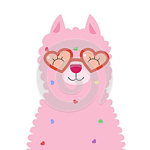 Llama alpaca cute pink wearing glasses shape heart
