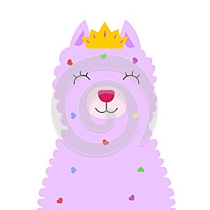 Llama alpaca cute purple fur wearing gold crown