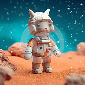 Llama Astronaut Walking on Lunar Surface. Espacial Travel Concept photo