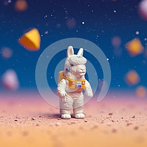 Llama Astronaut Walking on Lunar Surface. Espacial Travel Concept photo