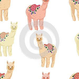 Llama cartoon alpaca mexico Peru desert vector. Color illustration hand drawn