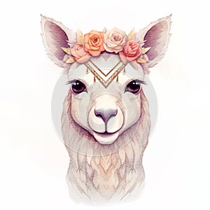 Llama floral boho portrait