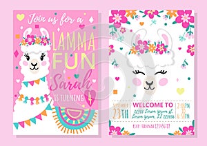 Llama party invitation template with colourful design