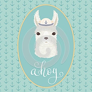 Llama in a sailor`s hat vector illustration