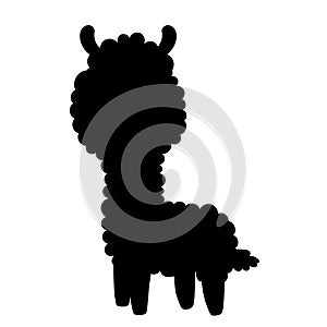 Llama Silhouette. Alpaca animal black hand drawn. Vector illustration.