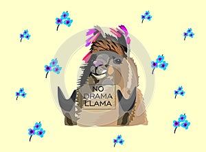 Llama vector doodles on yellow. No prob llama motivational rich billionaire llama