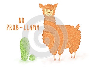 Llama vector quote with doodles. No prob llama motivational and inspirational quote. Simple cool white llama head