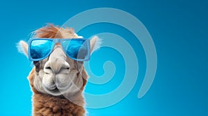 Llama Wearing Sunglasses On Blue Background - Synthetist Innovator Style