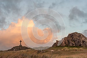 The Llanddwyn island cross at Ynys Llanddwyn on Anglesey, North Wales