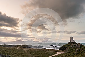 The Llanddwyn island lighthouse, Twr Mawr at Ynys Llanddwyn on Anglesey, North Wales