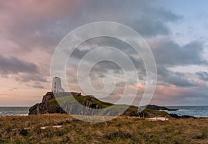 The Llanddwyn island lighthouse, Twr Mawr at Ynys Llanddwyn on Anglesey, North Wales