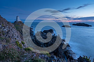 The Llanddwyn island lighthouse, Twr Mawr at Ynys Llanddwyn on Anglesey, North Wales