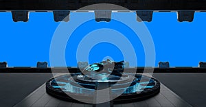 Llanding strip spaceship interior isolated on blue background 3D rendering