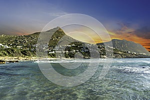 Llandudno town and beach at sunset in Cape Town South Africa