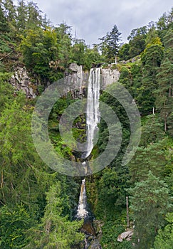 Llanrhaeadr-ym-Mochnant, Pistyll Rhaeadr Waterfall in North Wales, Oswestry, Powys, Wales.
