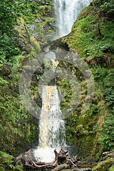 Llanrhaeadr-ym-Mochnant, Pistyll Rhaeadr Waterfall in North Wales, Oswestry, Powys, Wales.