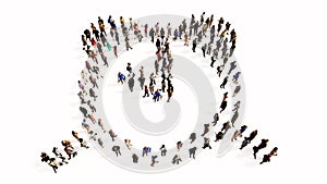 Llarge community of people forming the alarm clock icon. 3d illustration metaphor for time, countdown