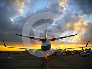 LLBG, Israel - 11 May 2018 - Boeing 737 in the sunrise