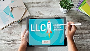 LLC Limited Liability Company. Business strategy and technology concept.