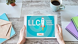 LLC Limited Liability Company. Business strategy and technology concept.