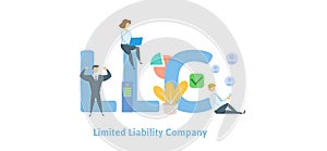 LLC, Limited Liability Company. Concept with keywords, letters and icons. Flat vector illustration. Isolated on white photo