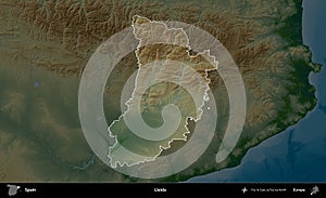 Lleida highlighted, Spain. Physical