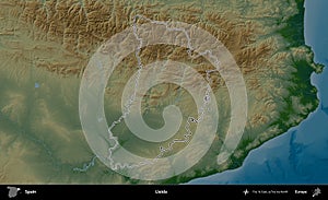 Lleida outlined, Spain. Physical