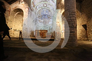 Lleida, Spain, May 1, 2020 - fresco paintings in Church Sant Climent de Taull
